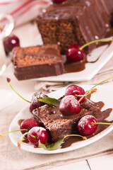 Chocolate pound cake with cherries.