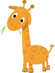 cute cartoon giraffe chewing grass