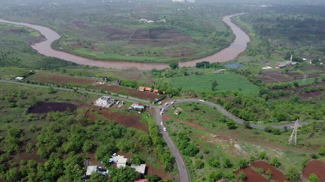 Aerial view of River Nira at Bhor near Pune India.