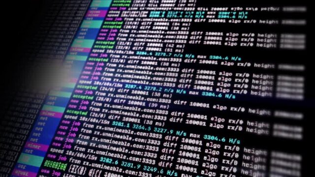 Crypto mining processing screen display showing the calculation perform by the computer miner