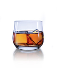 glasses of whiskey with ice cubes isolated on white background