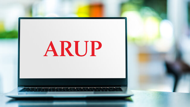 Laptop computer displaying logo of Arup