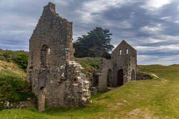 Fototapeta na wymiar Ruins of Sainte Anne chapel in Ile de Batz (Roscoff), Finistere, Brittany, France