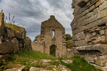 Ruins of Sainte Anne chapel in Ile de Batz (Roscoff), Finistere, Brittany, France