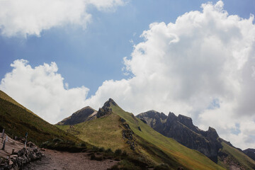landscape with volcano and clouds