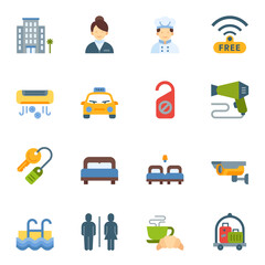 Hotel service flat icon color set 1 with white background.