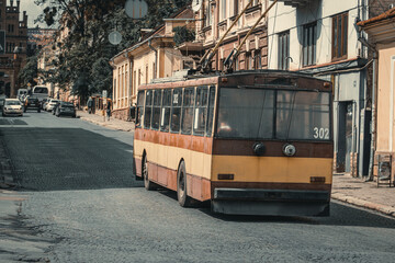 Fototapeta na wymiar Old trolleybus in the city
