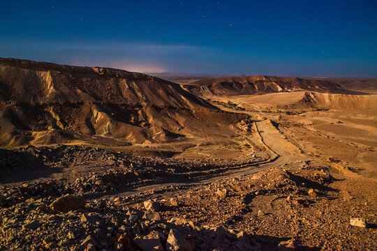 Full moon  night in the Judean desert near the town of Mitzpe Ramon in Israel