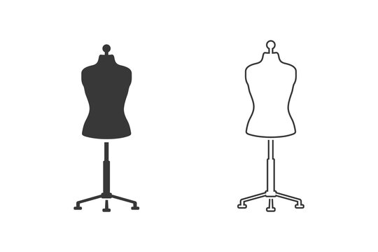 Sewing doll black icon set. Mannequin vector illustration isolated. Fashion designer