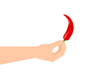 human hand holding red spicy chilli pepper isolated on white background