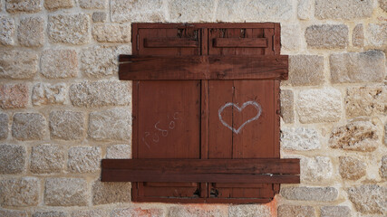 old wooden window in a wall, old town, Rhodes, Greek islands, Greece