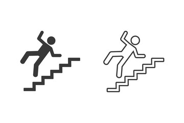 Warning sign - risk of falling of the stairs. Vector icon set