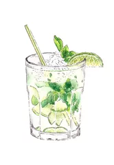Foto op Plexiglas Mojito cocktail watercolor hand drawn illustration © j_sparkle