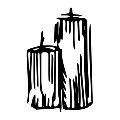 Candles drawn by hand on a white background, in the style of a sketch.