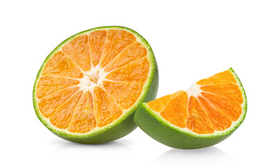 green orange tangerine slice on white background