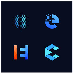 Set of letter E logo graphic design. icons for modern business technology.