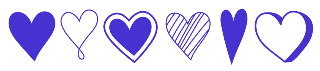Heart sketch set. Blue cute cartoon icon. Doodle hand drawn symbols
