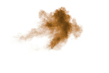 Fototapeta na wymiar Brown dust explosion cloud.Brown particles splatter on white background.