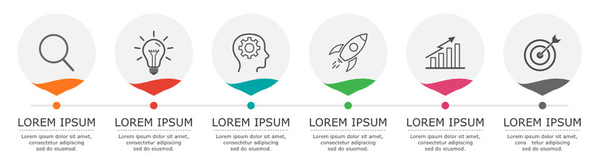 Business infographic Vector with 6 steps. Used for presentation,information,education,connection,marketing, project,strategy,technology,learn,brainstorm,creative,growth,abstract,stairs,idea,text,work.