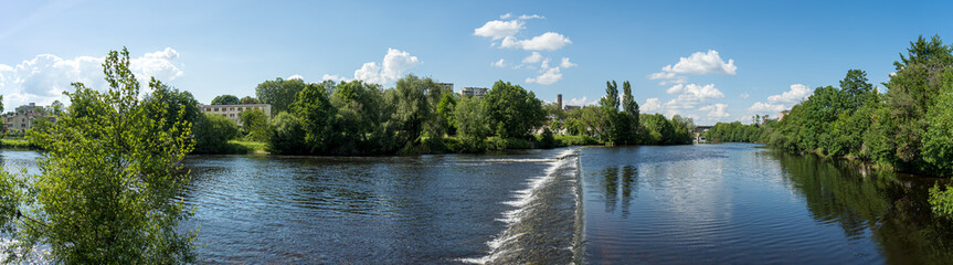 River WaterFall in front of Cathedral Saint Etienne Panoramic, Limoges, France