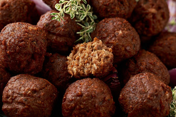 Vegetarian vegan meatballs ready to eat in plate