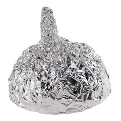 Aluminium foil hat isolated on white background, symbol for conspiracy theory and mind control...