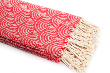 Red Peshtemal Turkish towel folded colorful textile for spa, beach, pool, light travel, healthy...