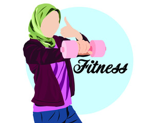 Vector illustration Concept of Healthy Lifestyle, young hijab woman workout exercise at park - 440605981