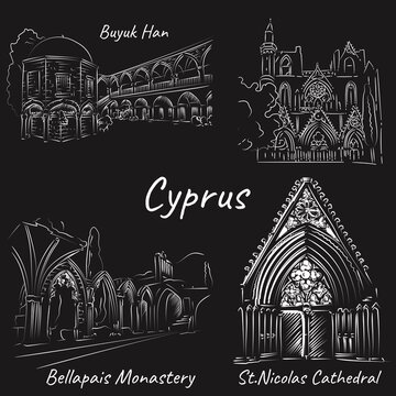 Collection Line drawing of Cyprus Landmarks.