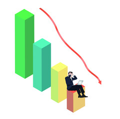Vector illustration stting sad businessman over falling chart - 440606360