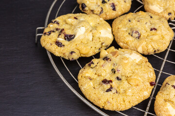 homemade cookies with cranberry, white chocolate and macadamia nuts