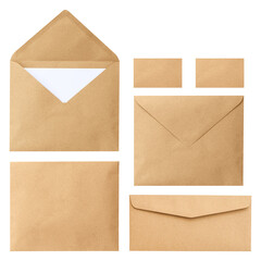 Set of Brown envelope isolated on white background. Letter top view. Object with clipping path