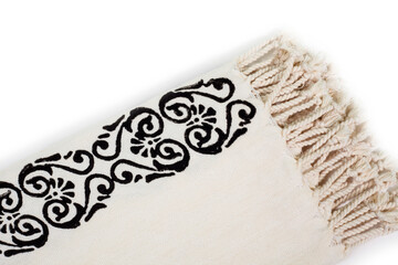 Peshtemal Turkish towel folded colorful textile for spa, beach, pool, light travel, healthy fashion and gifts. Traditional turkish bath material, handmade, beige and stone look