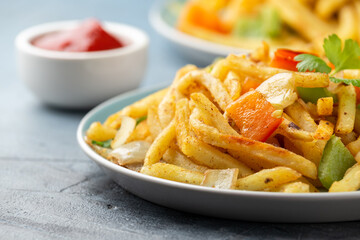 Chinese salt and pepper chips. French fries. Asian take away food