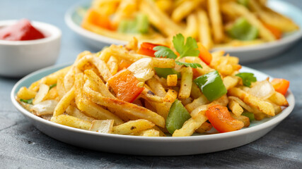Chinese salt and pepper chips. French fries. Asian take away food