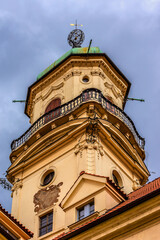Obraz premium Astronomical Tower in Clementinum (Klementinum). Klementinum was established as an observatory, library and university by Empress Maria Theresa of Austria. Prague, Czech Republic.