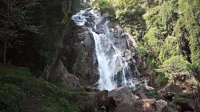 Footage video of Mae Tia waterfall (80 meters high) the most beautiful waterfall in Orb Luang National Park in Chiang Mai province of Thailand.