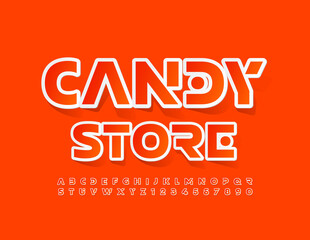 Vector bright logo Candy Store. Sticker style Font. Creative Alphabet Letters and Numbers set
