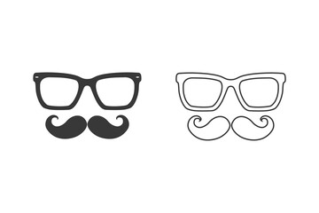 Mustache and Glasses sign line icon Set. Black vector icon flat