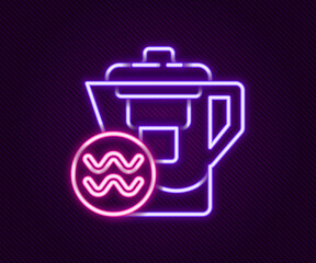 Glowing neon line Water jug with a filter icon isolated on black background. Colorful outline concept. Vector