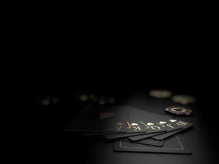 3d Rendering of Royal flash of hearts, on the black background