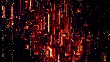 Hypnotic abstract trippy digital code cyber glitch background 3D illustration. Psychedelic stylish artificial intelligence backplate with block graphics and code fragments depicting a computer hack.