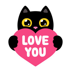 Cartoon Cat Love You Heart