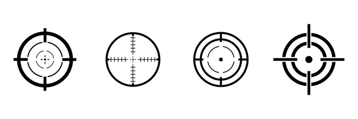 Target destination icon set. Focus cursor bull eye mark collection. Aim sniper shoot group. Vector isolated on white - obrazy, fototapety, plakaty