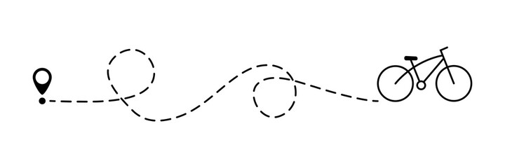 Bike mileage with start point. Bicycle and route. Travel destination symbol. Vector isolated on white © Віталій Баріда