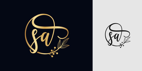 Handwritten Signature Logo combination Initial Letter S and A calligraphic Minimal monogram emblem style vector logo,usable for wedding card, personal signature, logo design concept illustration