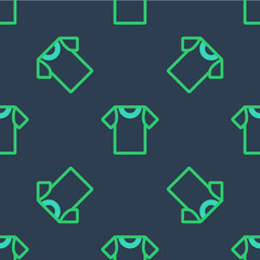 Line T-shirt icon isolated seamless pattern on blue background. Vector