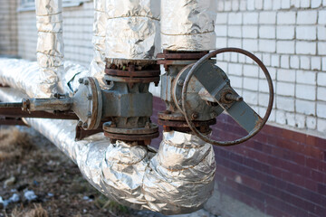 Pipe with gate valve at the factory. Fuel pipeline.