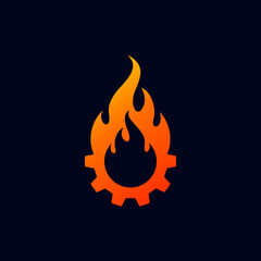 gear and fire vector logo design