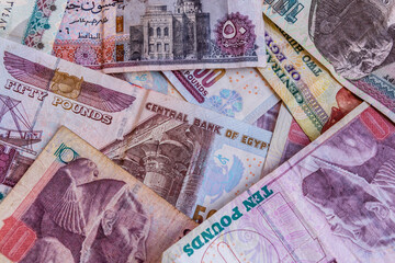 Heap of the different egyptian banknotes for background